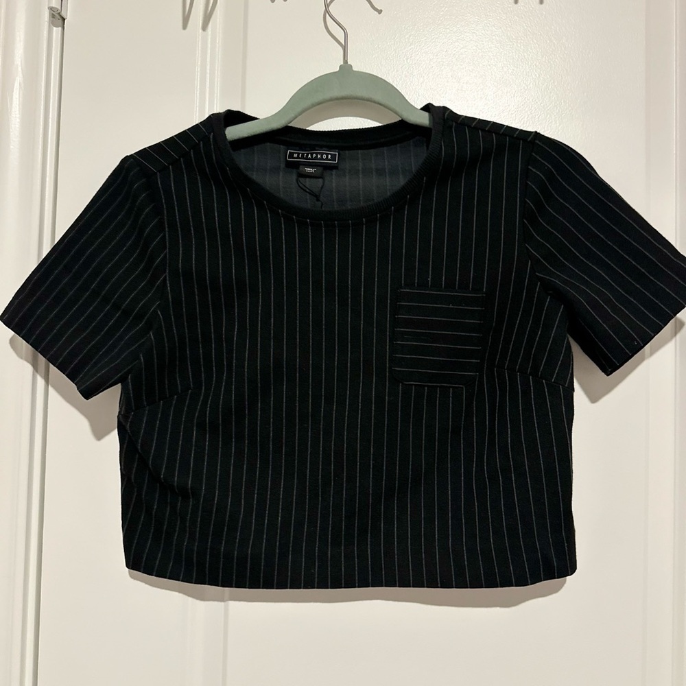 Metaphor NWOT Pinstripe Short Sleeve Crop Top